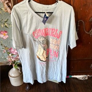 Simply Southern Light Blue Short Sleeve Tee with Pink Graphic